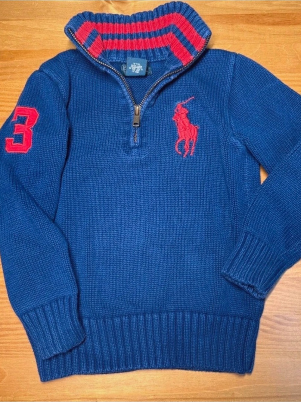 Polo by Ralph Lauren Boys Blue Half-Zip Sweater with Red Accents